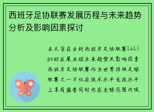 西班牙足协联赛发展历程与未来趋势分析及影响因素探讨
