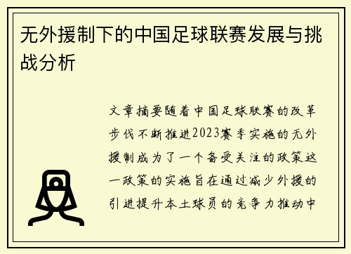 无外援制下的中国足球联赛发展与挑战分析